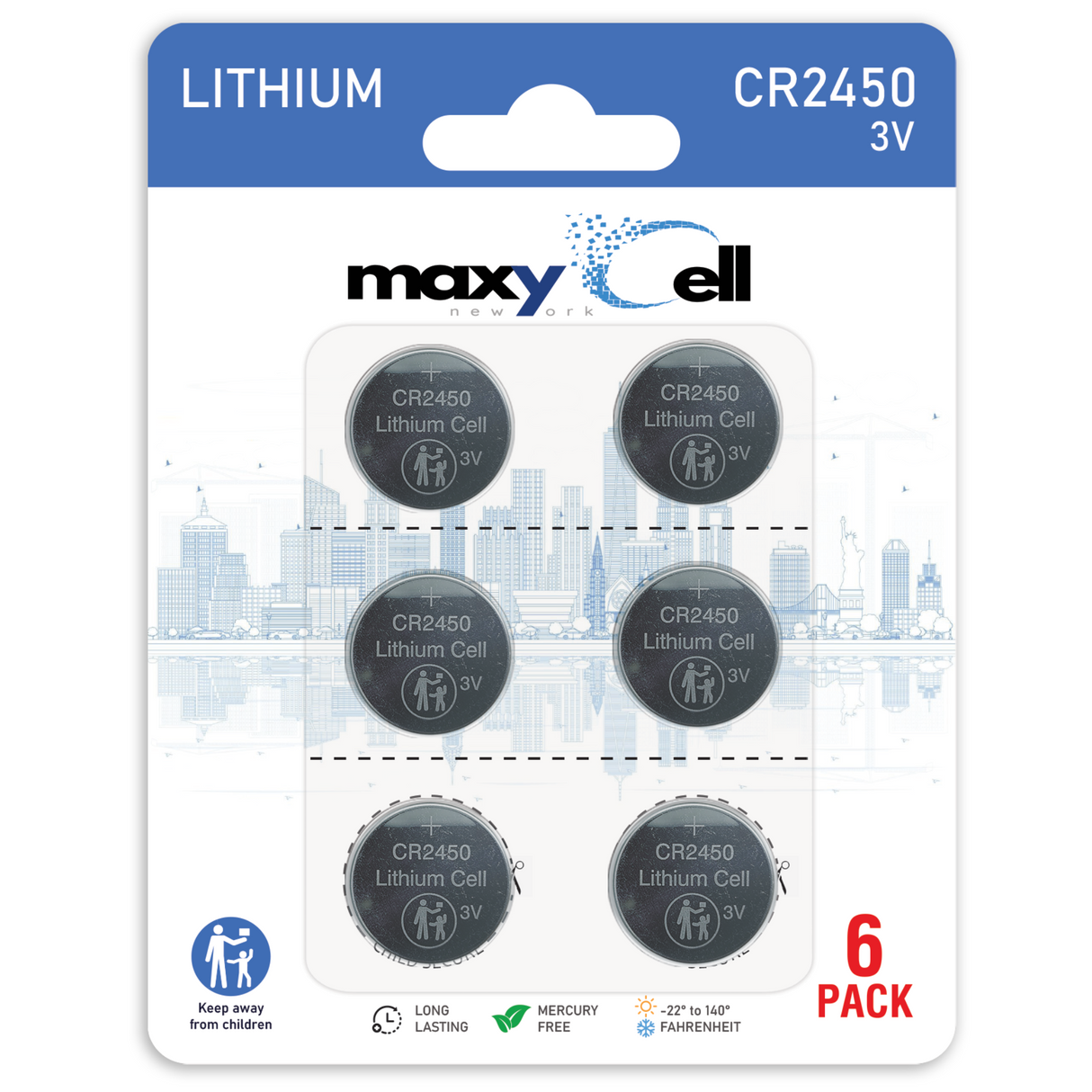 MaxyCell 2450 CR2450 Lithium Coin Cell Battery 3V High-Capacity Long-Lasting Reliable Power for Watches, Key Fobs, Fitness Trackers, Medical Devices, Thermometers, Leak-Proof Design DL2450