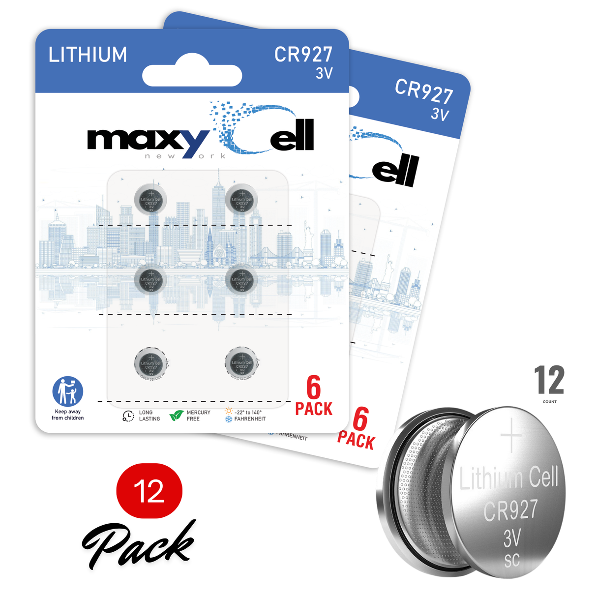 MaxyCell CR927 Lithium Coin Cell Battery 3V Long-Lasting Reliable Power for Watches, Key Fobs, Calculators, Thermometer - Leak-Proof Design, Long Shelf Life DL927 CX927 ECR927 GR927 BR927