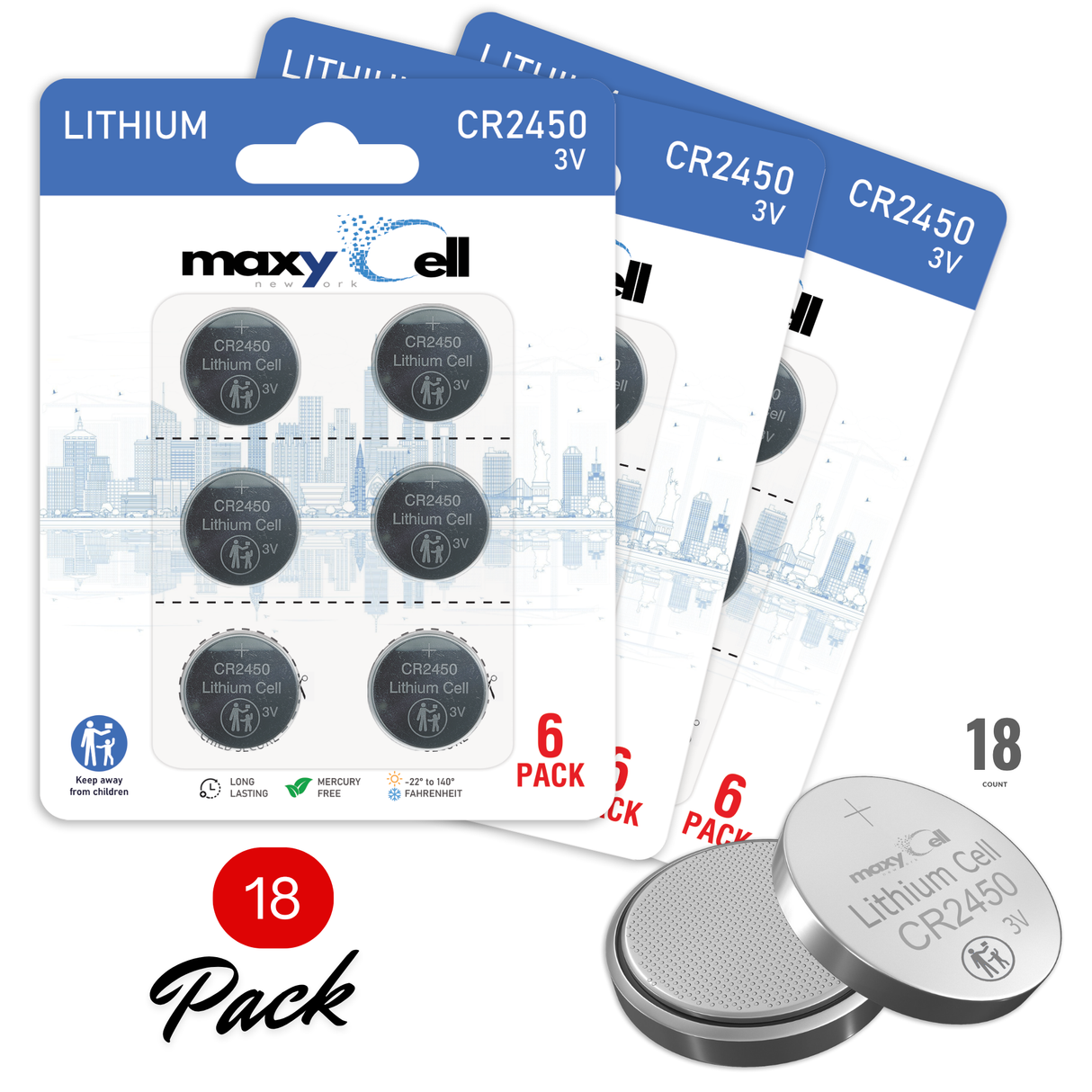 MaxyCell 2450 CR2450 Lithium Coin Cell Battery 3V High-Capacity Long-Lasting Reliable Power for Watches, Key Fobs, Fitness Trackers, Medical Devices, Thermometers, Leak-Proof Design DL2450