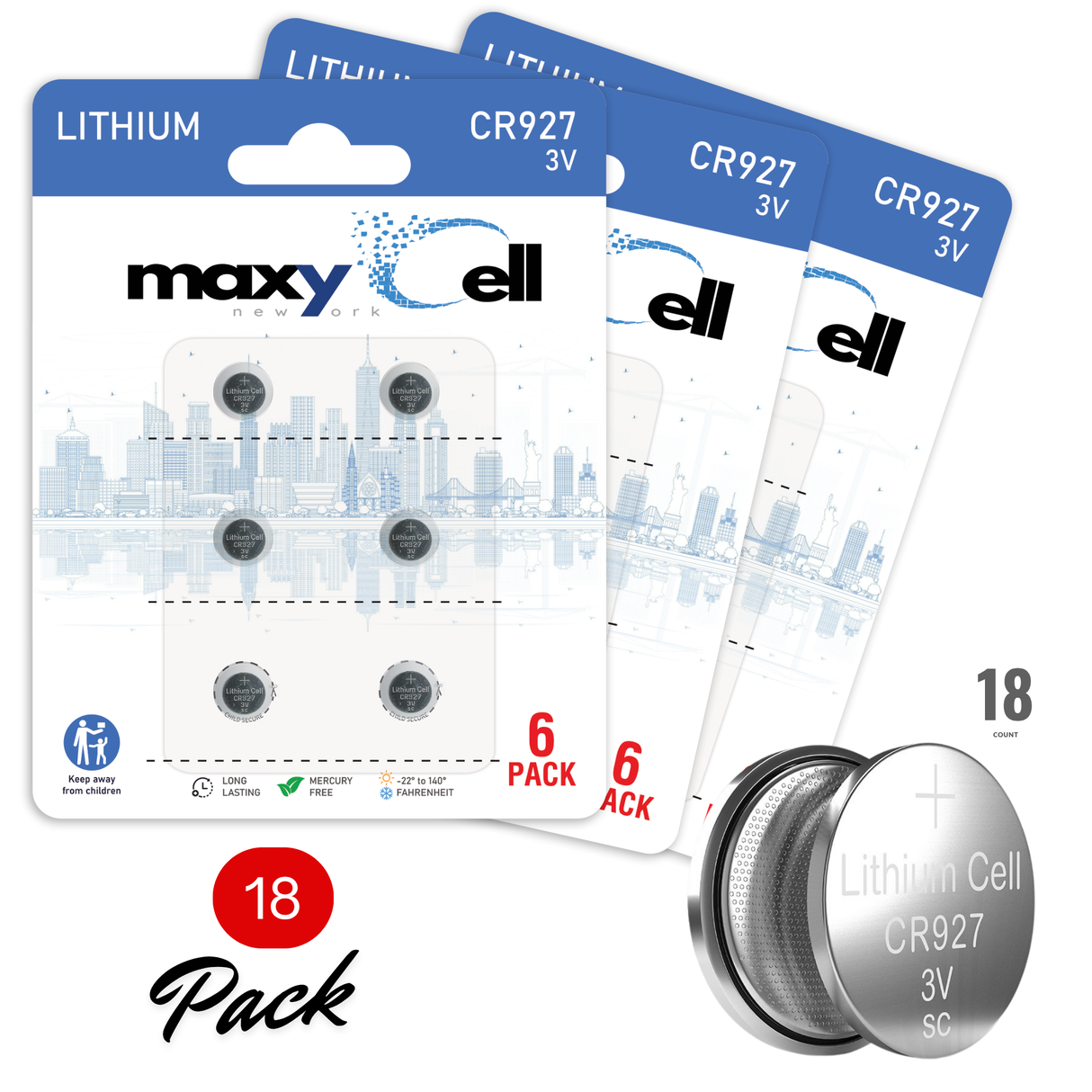 MaxyCell CR927 Lithium Coin Cell Battery 3V Long-Lasting Reliable Power for Watches, Key Fobs, Calculators, Thermometer - Leak-Proof Design, Long Shelf Life DL927 CX927 ECR927 GR927 BR927