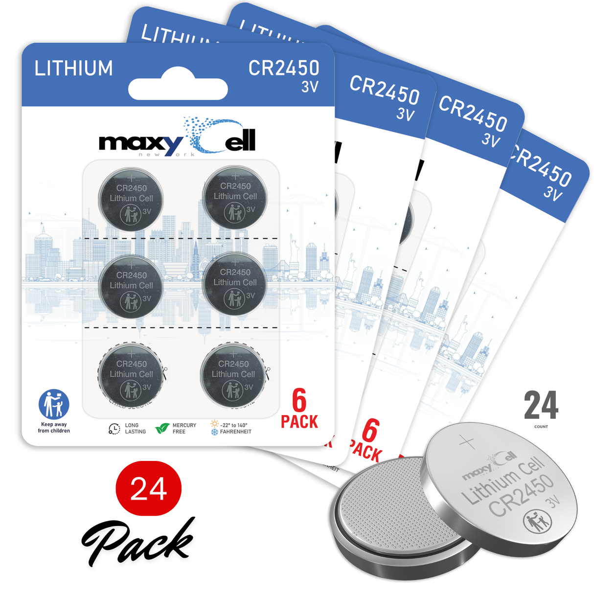 MaxyCell 2450 CR2450 Lithium Coin Cell Battery 3V High-Capacity Long-Lasting Reliable Power for Watches, Key Fobs, Fitness Trackers, Medical Devices, Thermometers, Leak-Proof Design DL2450