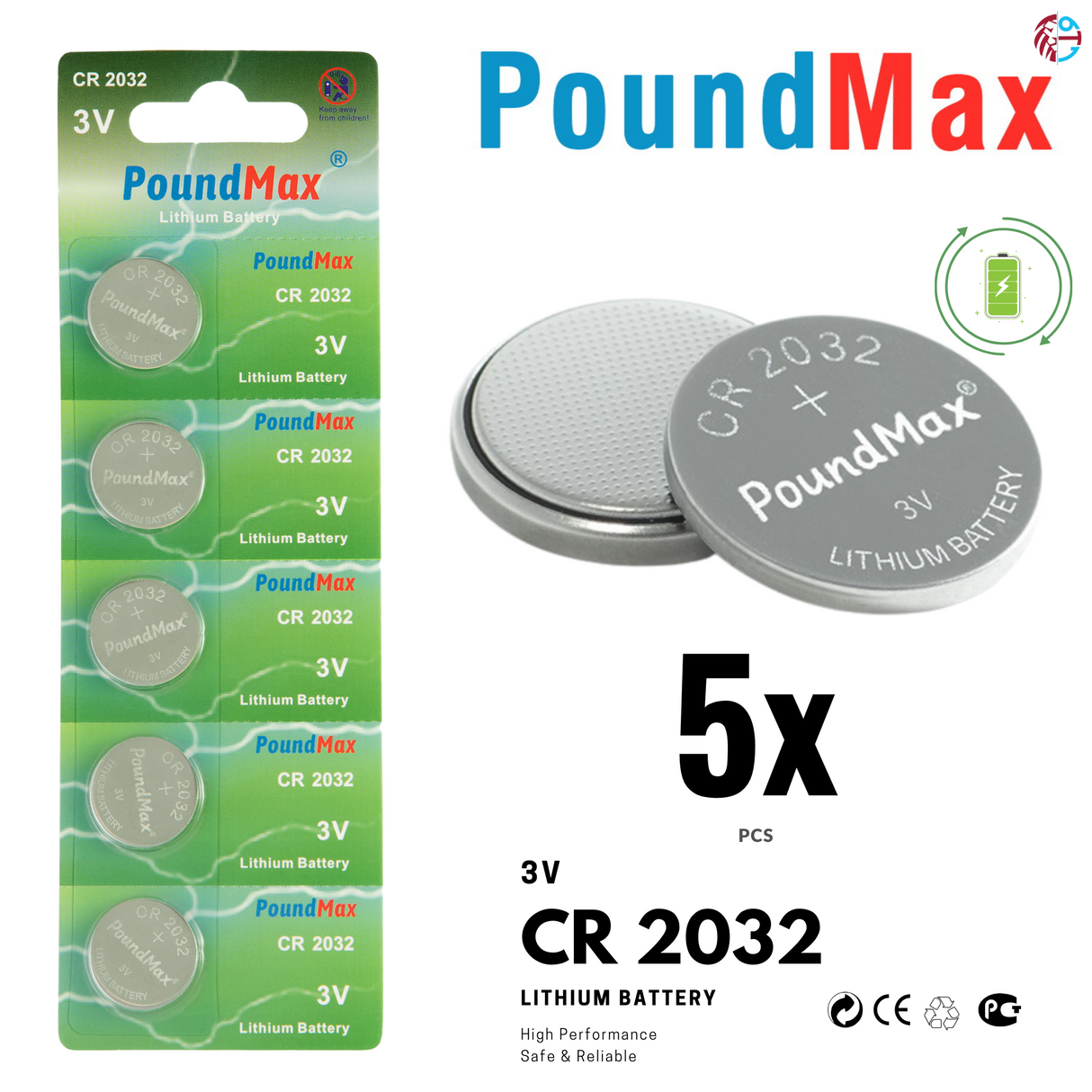 PoundMax CR2032 Batteries 3v Lithium Coin Cell Battery Combo Pack™