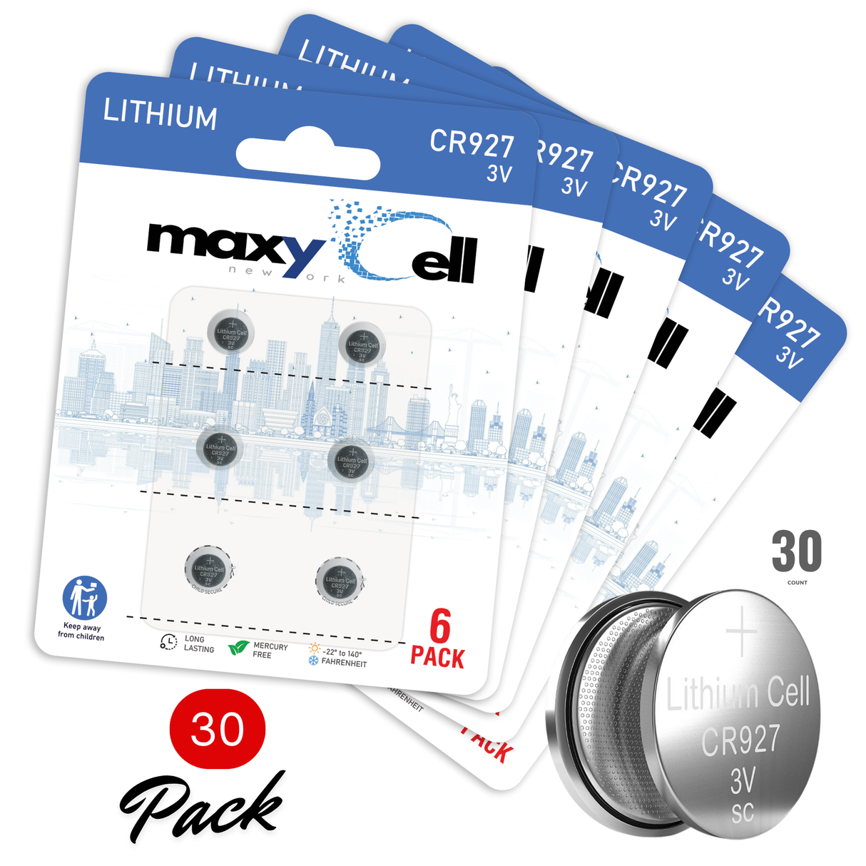 MaxyCell CR927 Lithium Coin Cell Battery 3V Long-Lasting Reliable Power for Watches, Key Fobs, Calculators, Thermometer - Leak-Proof Design, Long Shelf Life DL927 CX927 ECR927 GR927 BR927