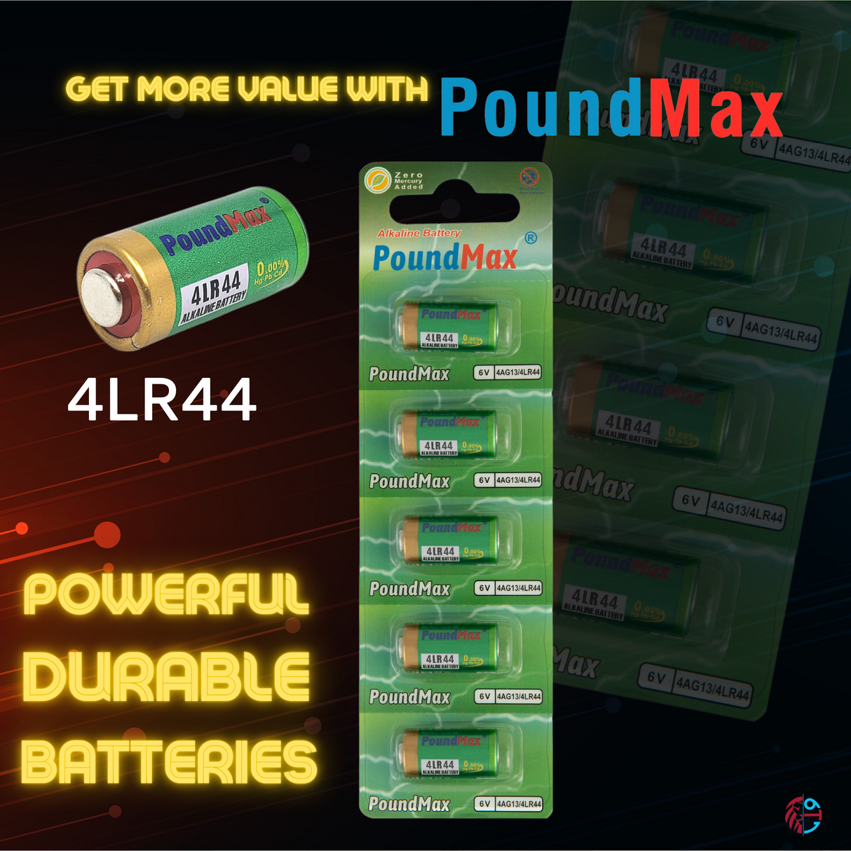 PoundMax 4LR44 / 4AG13 Batteries 6v Alkaline Battery Combo Pack