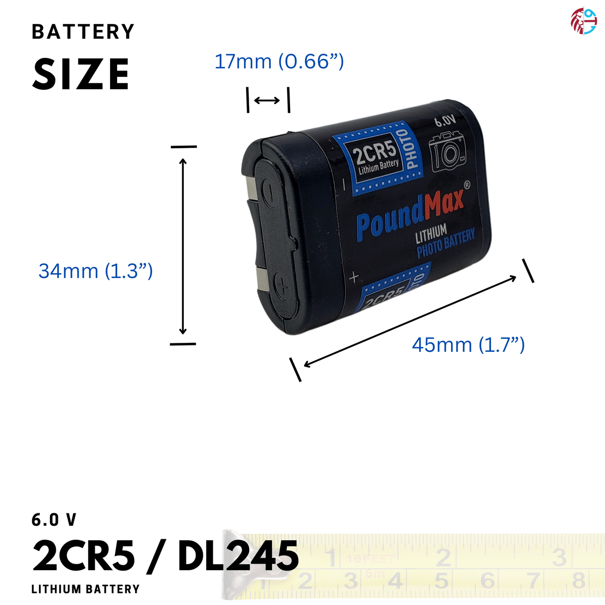 PoundMax 2CR5 / DL245 Batteries 6v Photo Lithium Battery