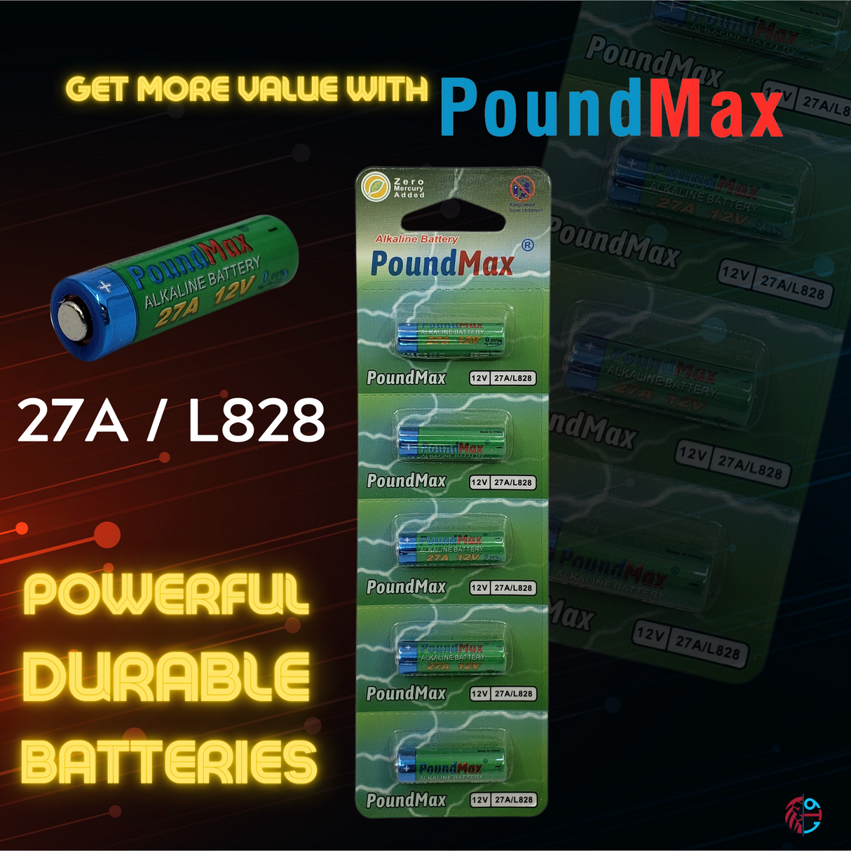 PoundMax 27A / L828 Batteries 12v Alkaline Battery Combo Pack