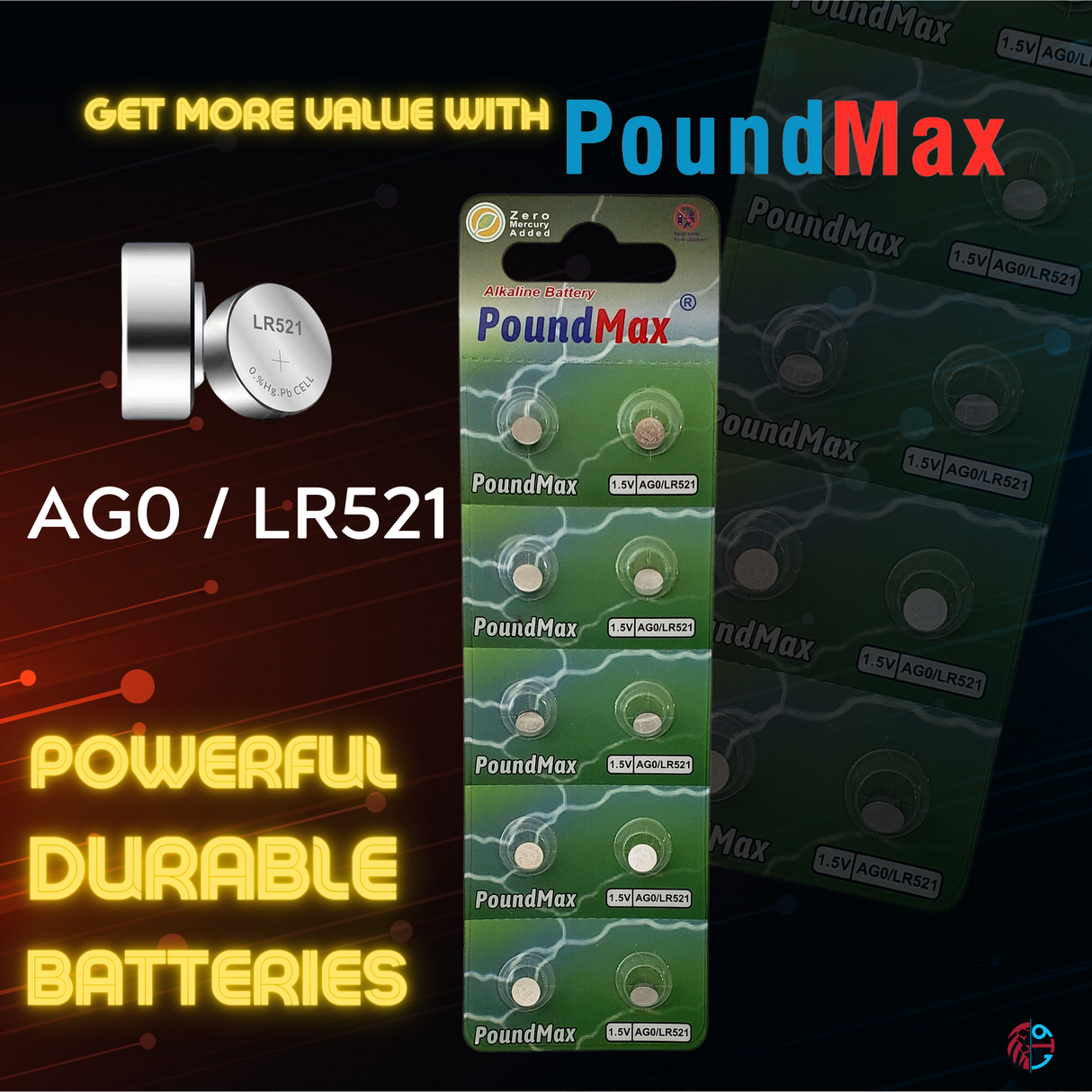 PoundMax AG0 LR521 Batteries 1.5v Alkaline Button Cell Battery