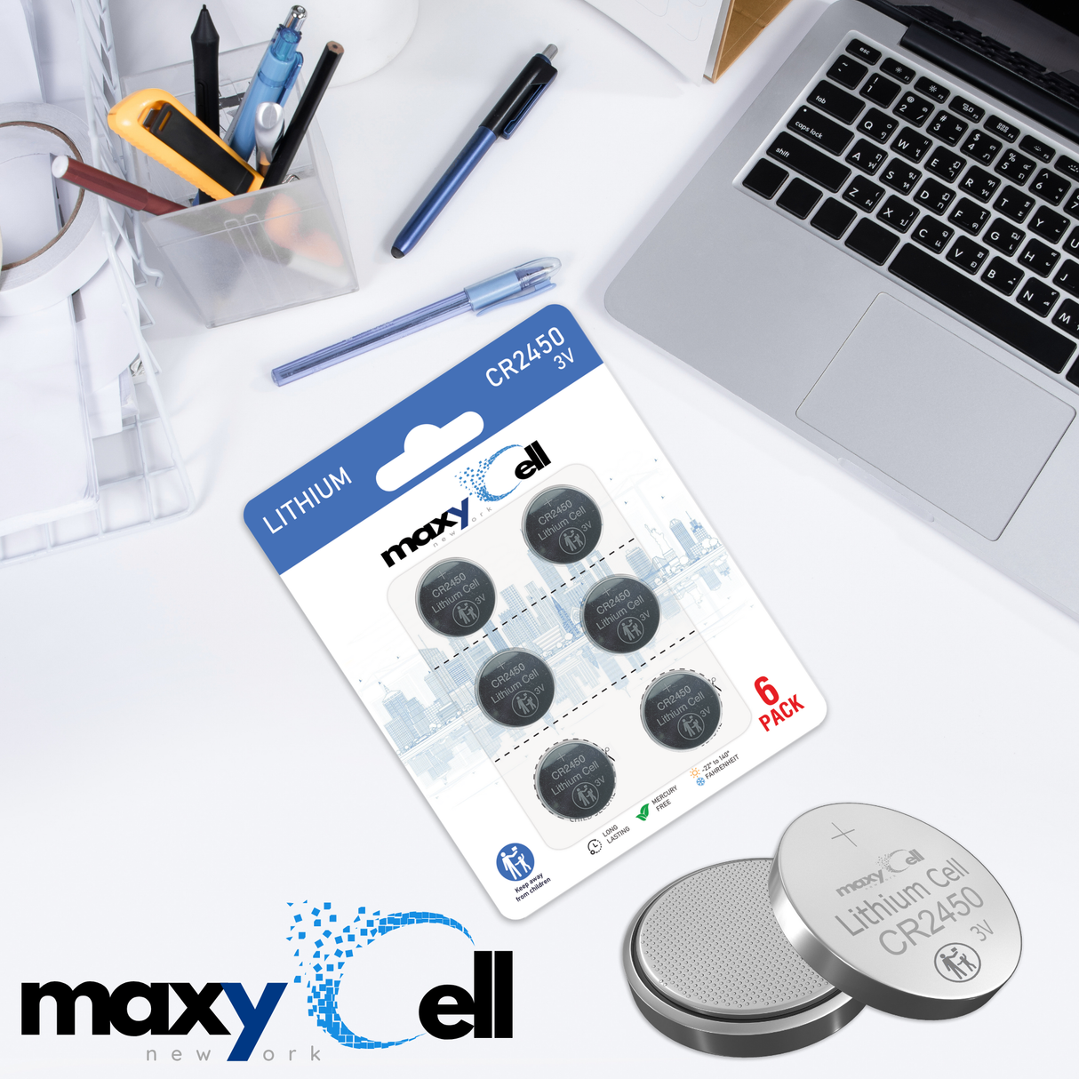 MaxyCell 2450 CR2450 Lithium Coin Cell Battery 3V High-Capacity Long-Lasting Reliable Power for Watches, Key Fobs, Fitness Trackers, Medical Devices, Thermometers, Leak-Proof Design DL2450