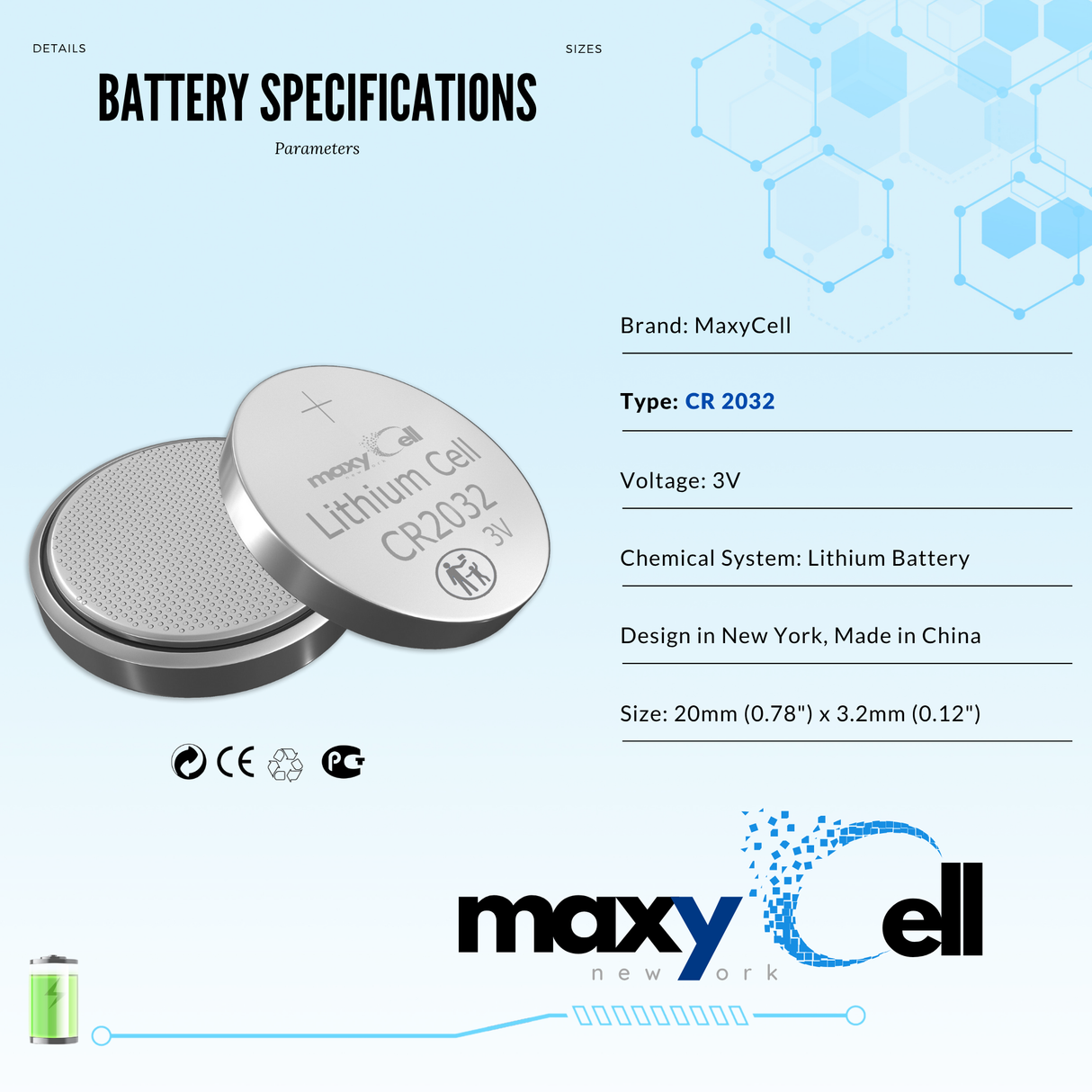 MaxyCell CR2032 Lithium Coin Cell Battery 3V - Long-Lasting, Reliable Power for Watches, Key Fobs, Fitness Trackers, Remotes & Compatible with AirTag - Leak-Proof Design