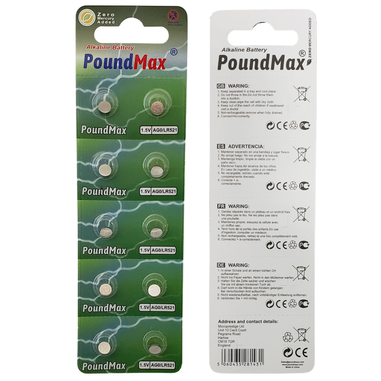 PoundMax AG0 LR521 Batteries 1.5v Alkaline Button Cell Battery