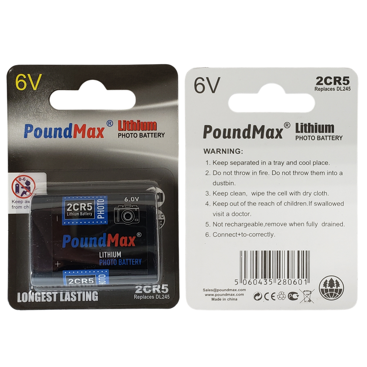 PoundMax 2CR5 / DL245 Batteries 6v Photo Lithium Battery