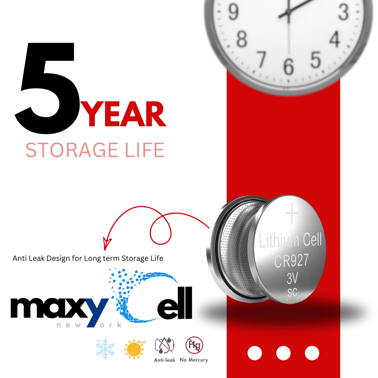 MaxyCell CR927 Lithium Coin Cell Battery 3V Long-Lasting Reliable Power for Watches, Key Fobs, Calculators, Thermometer - Leak-Proof Design, Long Shelf Life DL927 CX927 ECR927 GR927 BR927
