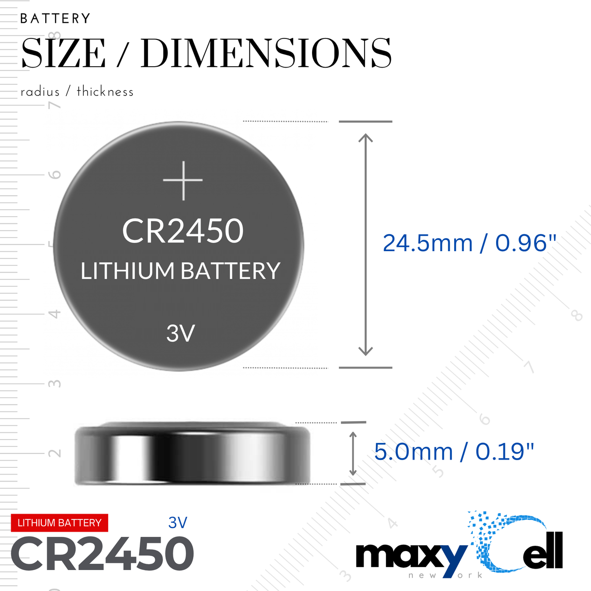 MaxyCell 2450 CR2450 Lithium Coin Cell Battery 3V High-Capacity Long-Lasting Reliable Power for Watches, Key Fobs, Fitness Trackers, Medical Devices, Thermometers, Leak-Proof Design DL2450