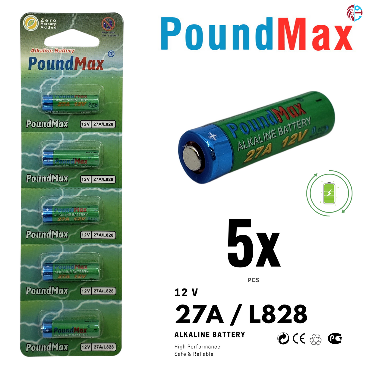 PoundMax 27A / L828 Batteries 12v Alkaline Battery Combo Pack