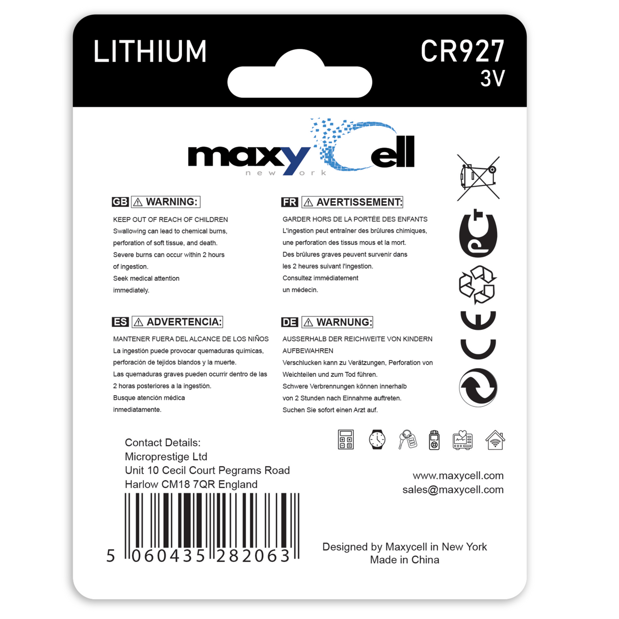 MaxyCell CR927 Lithium Coin Cell Battery 3V Long-Lasting Reliable Power for Watches, Key Fobs, Calculators, Thermometer - Leak-Proof Design, Long Shelf Life DL927 CX927 ECR927 GR927 BR927