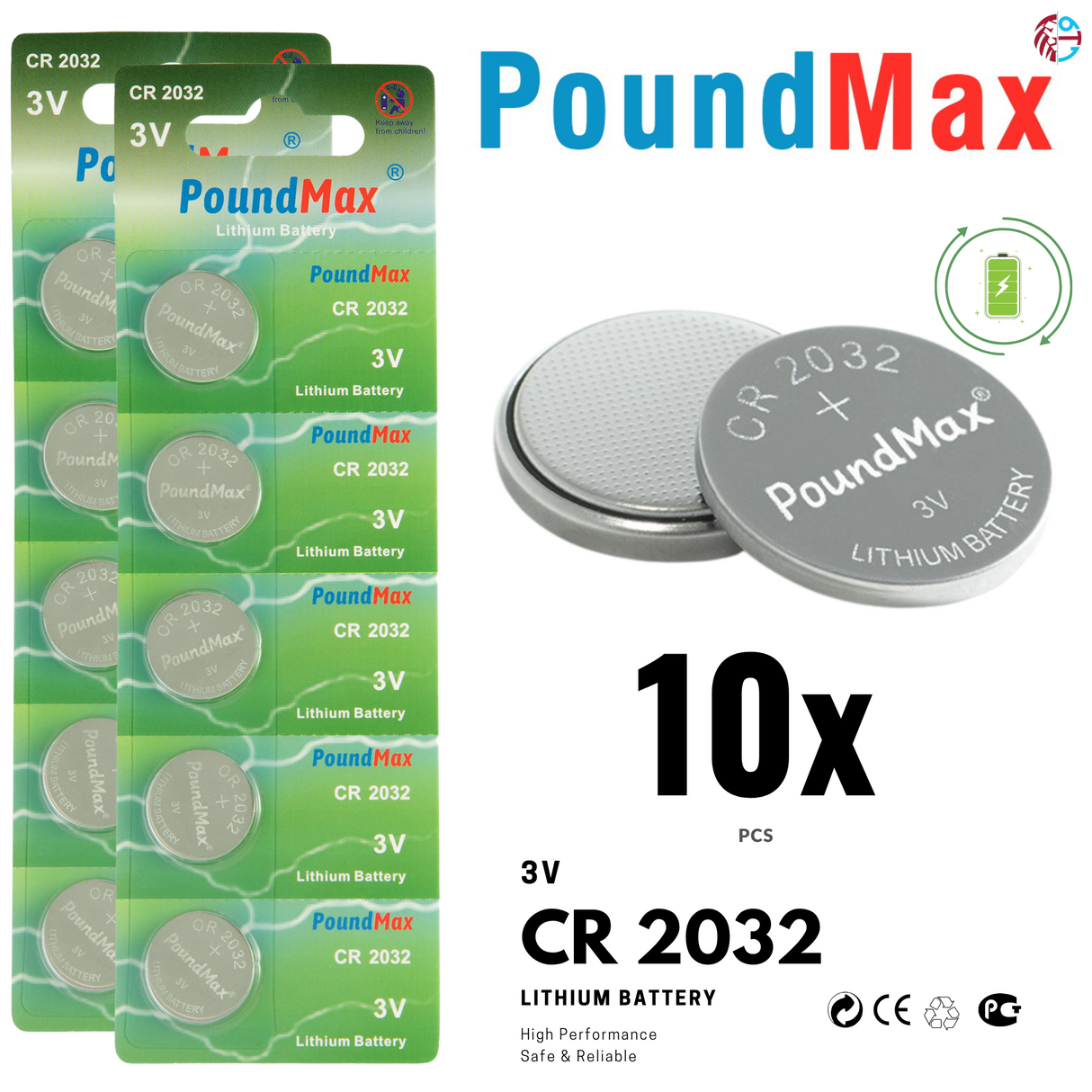 PoundMax CR2032 Batteries 3v Lithium Coin Cell Battery Combo Pack™