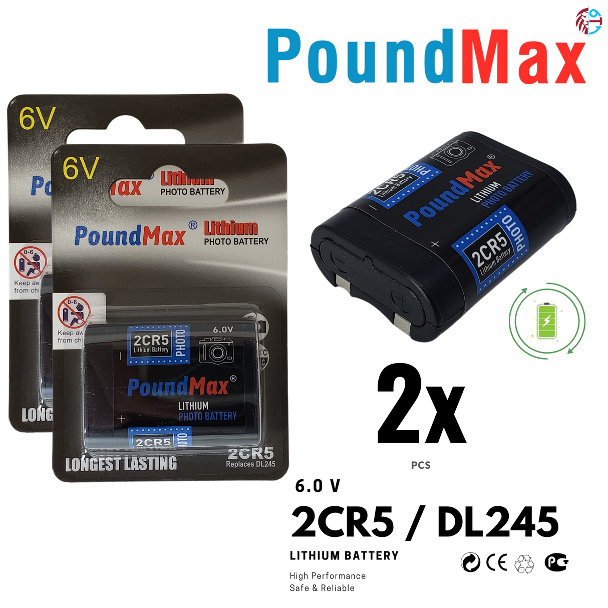 PoundMax 2CR5 / DL245 Batteries 6v Photo Lithium Battery