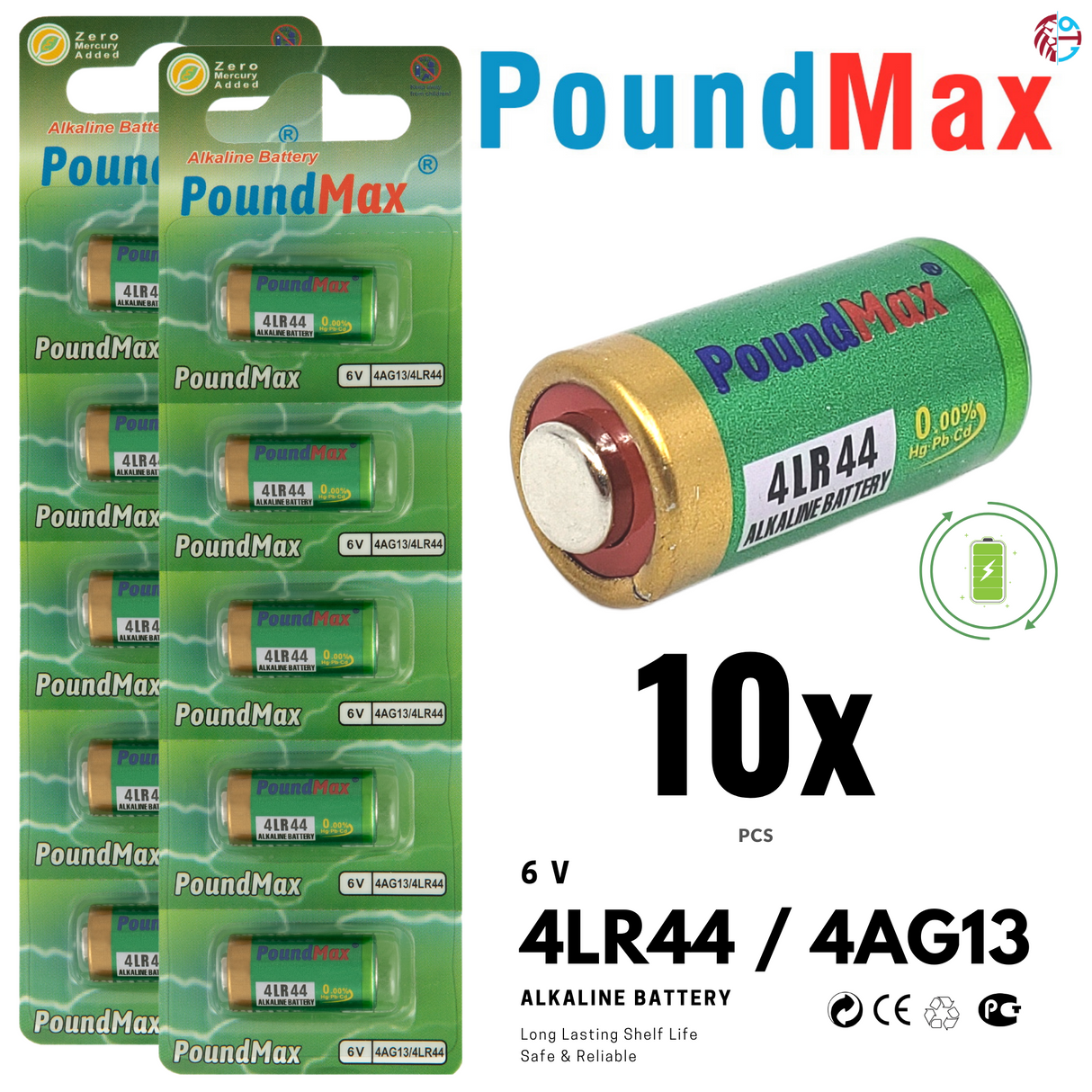 PoundMax 4LR44 / 4AG13 Batteries 6v Alkaline Battery Combo Pack