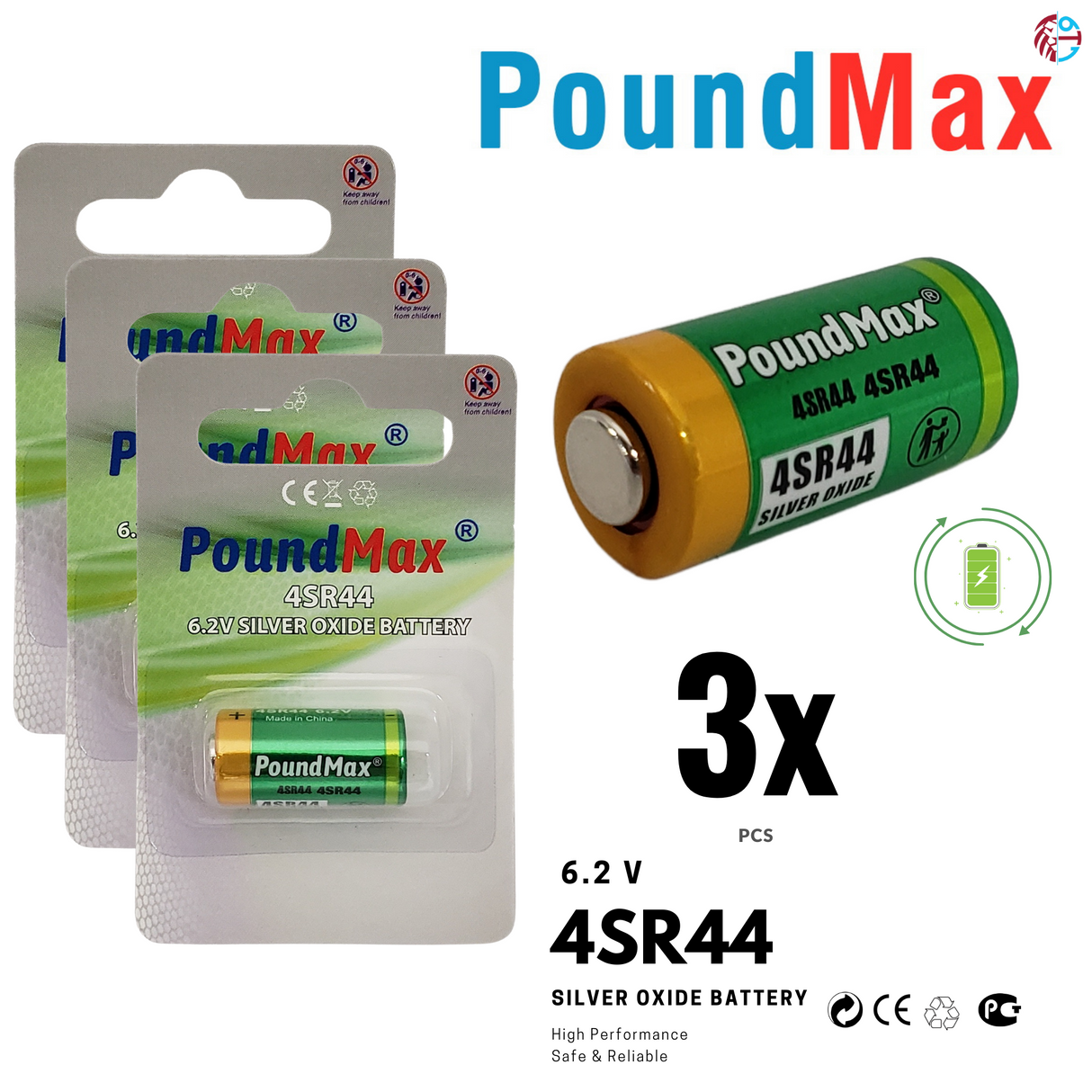 PoundMax 4SR44 Batteries 6.2v Silver Oxide Battery