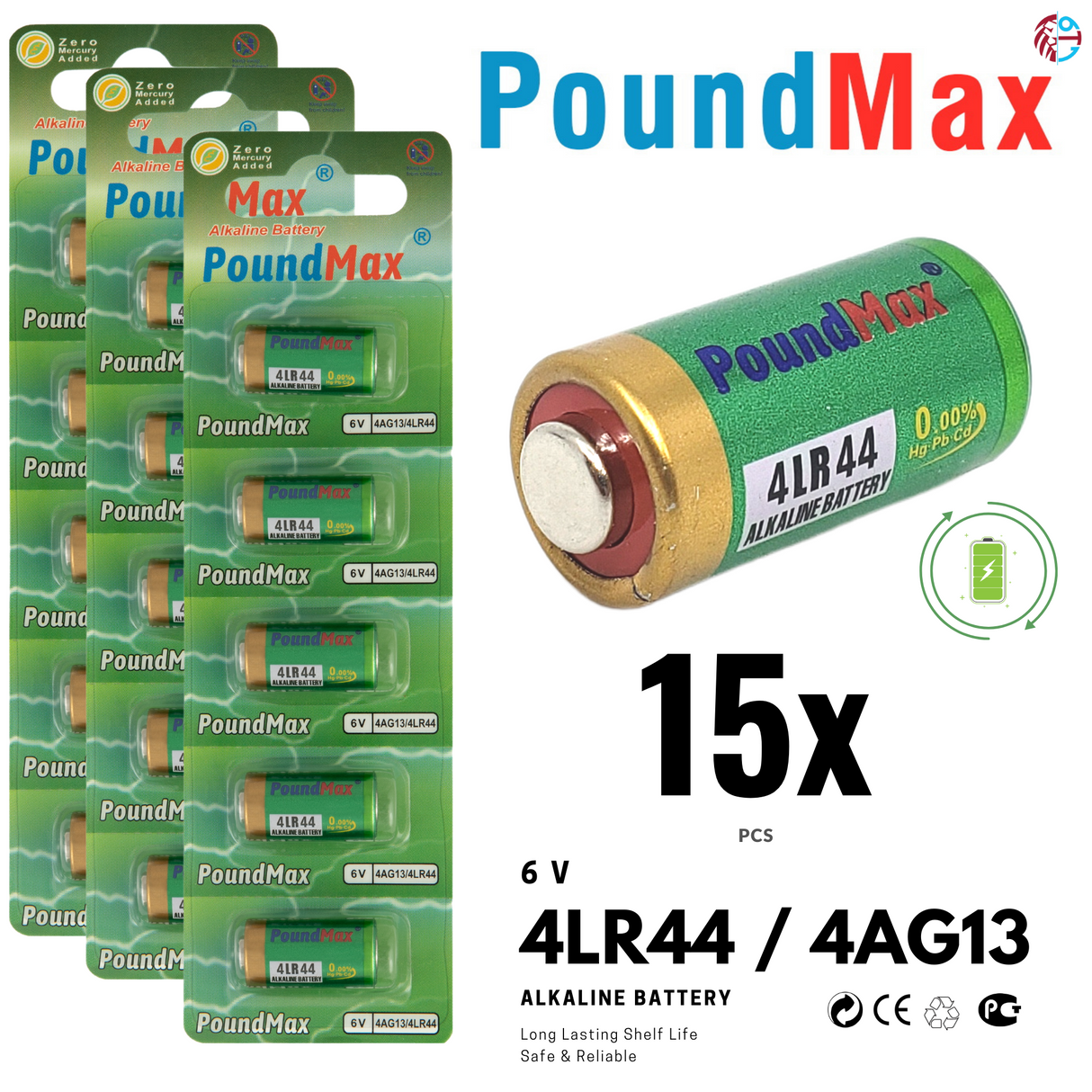 PoundMax 4LR44 / 4AG13 Batteries 6v Alkaline Battery Combo Pack