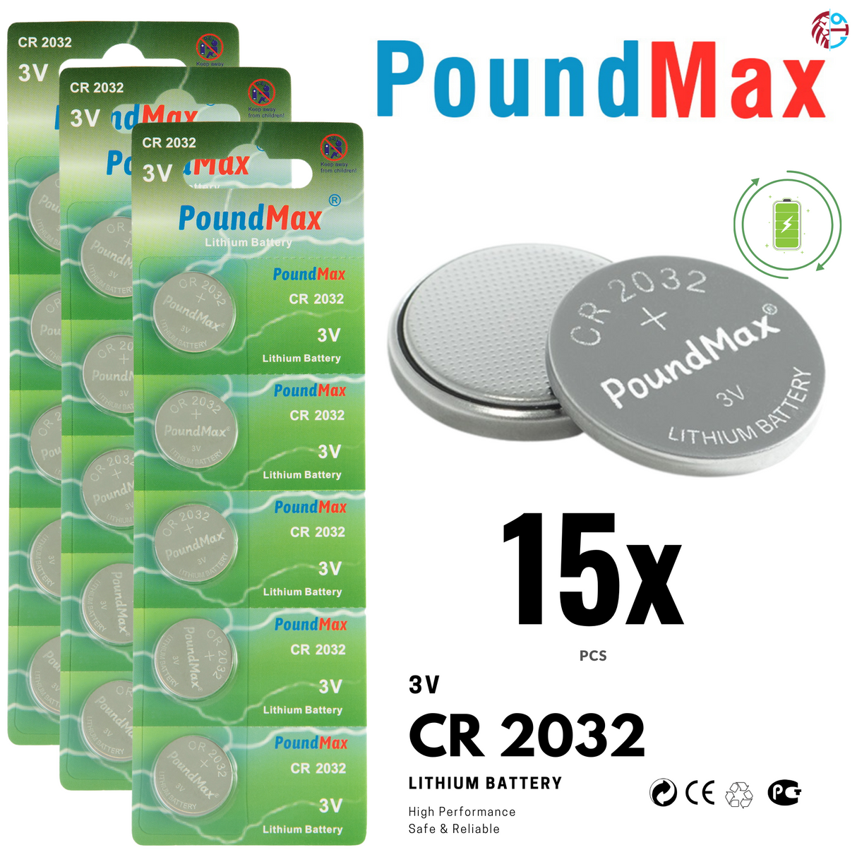 PoundMax CR2032 Batteries 3v Lithium Coin Cell Battery Combo Pack™