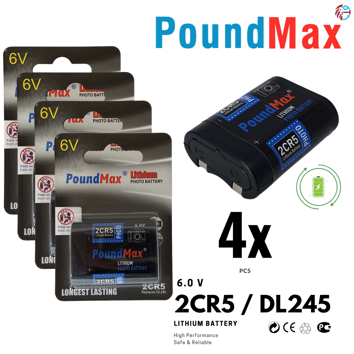 PoundMax 2CR5 / DL245 Batteries 6v Photo Lithium Battery