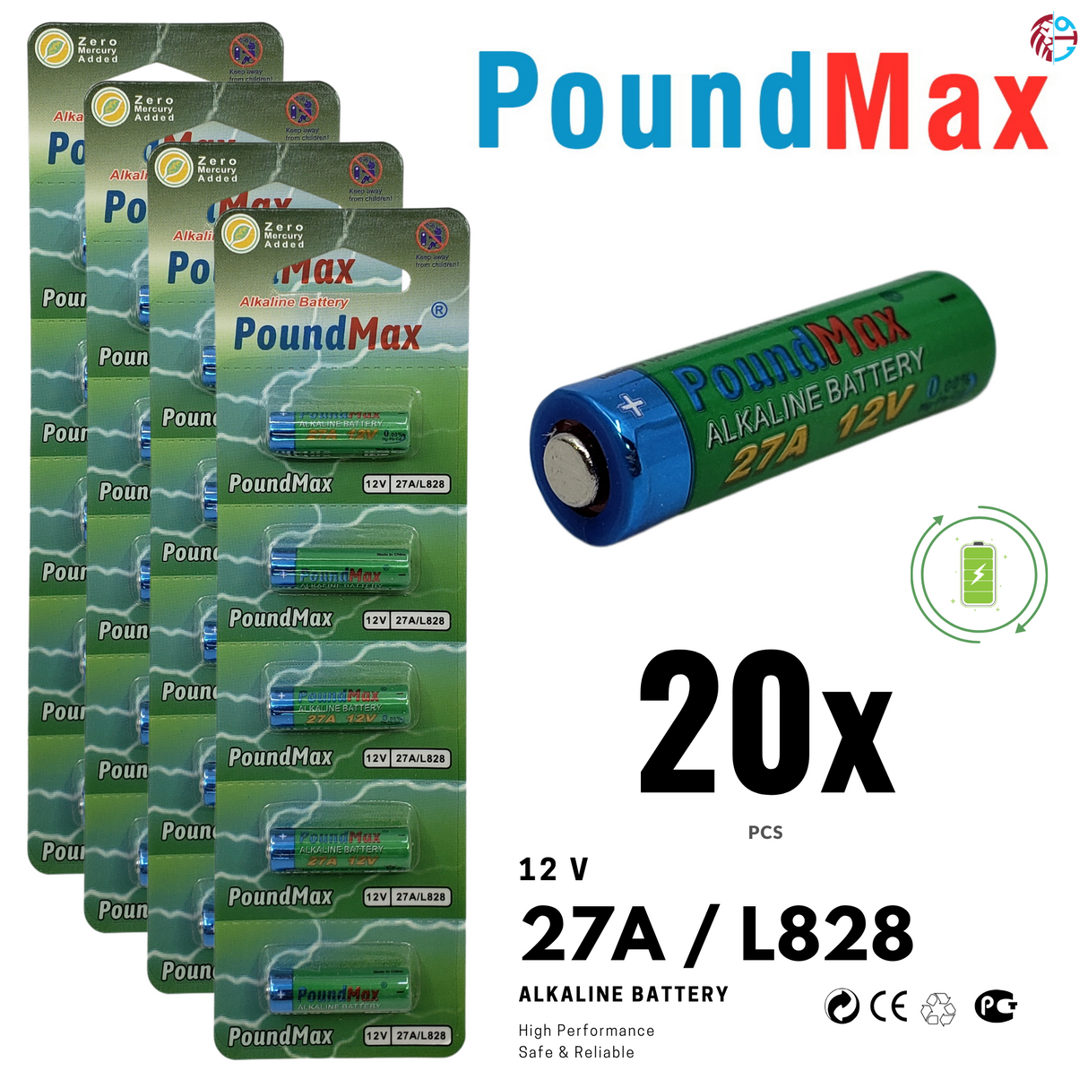 PoundMax 27A / L828 Batteries 12v Alkaline Battery Combo Pack