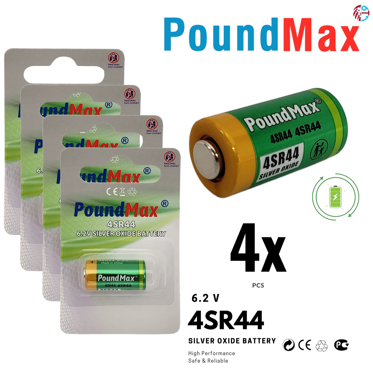 PoundMax 4SR44 Batteries 6.2v Silver Oxide Battery