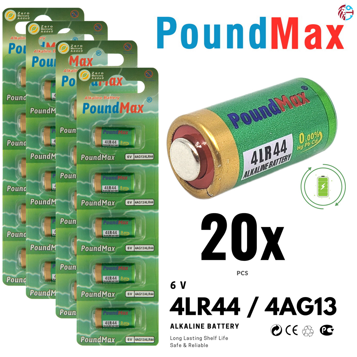 PoundMax 4LR44 / 4AG13 Batteries 6v Alkaline Battery Combo Pack
