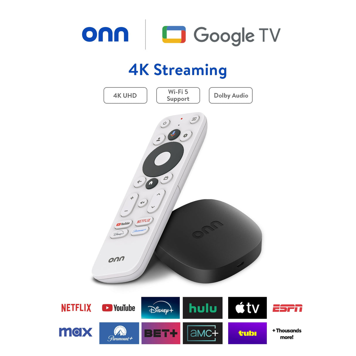 ONN Google TV 4K HD Streaming Box Voice Control Google Assistant (110125667)™