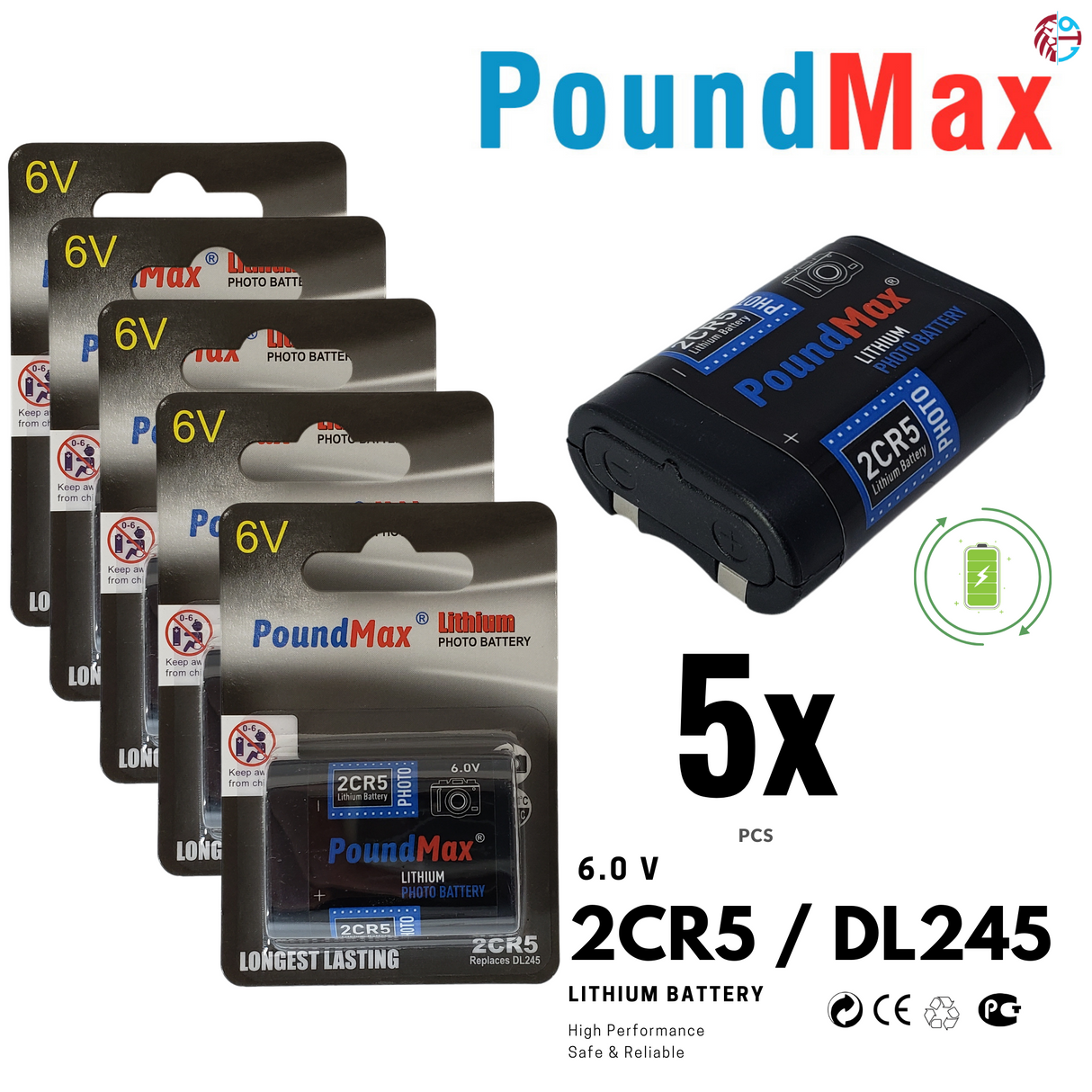 PoundMax 2CR5 / DL245 Batteries 6v Photo Lithium Battery