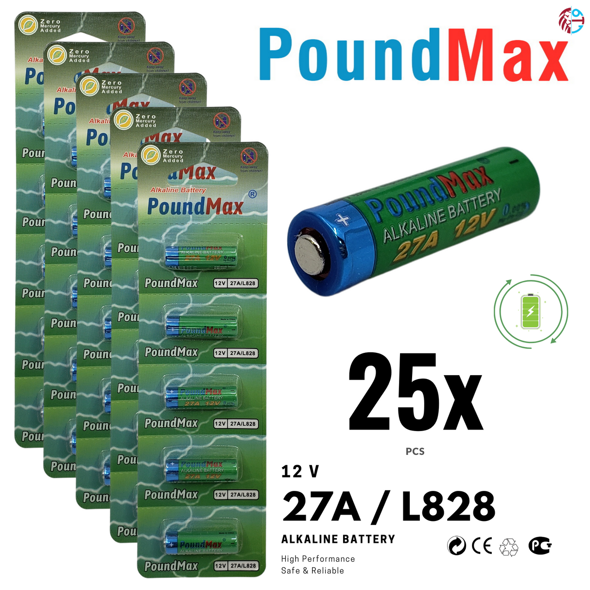 PoundMax 27A / L828 Batteries 12v Alkaline Battery Combo Pack