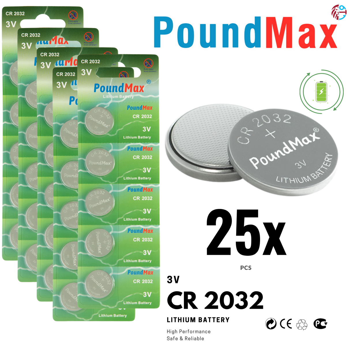 PoundMax CR2032 Batteries 3v Lithium Coin Cell Battery Combo Pack™