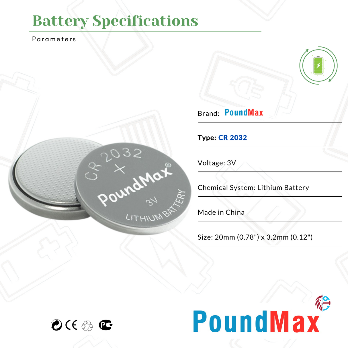 PoundMax CR2032 Batteries 3v Lithium Coin Cell Battery Combo Pack™