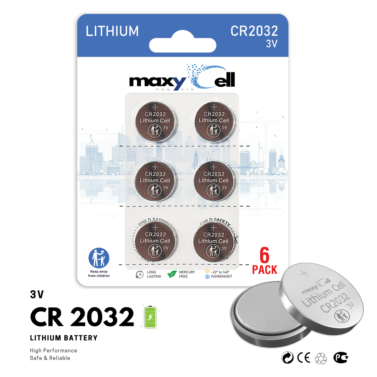 MaxyCell CR2032 Lithium Coin Cell Battery 3V - Long-Lasting, Reliable Power for Watches, Key Fobs, Fitness Trackers, Remotes & Compatible with AirTag - Leak-Proof Design