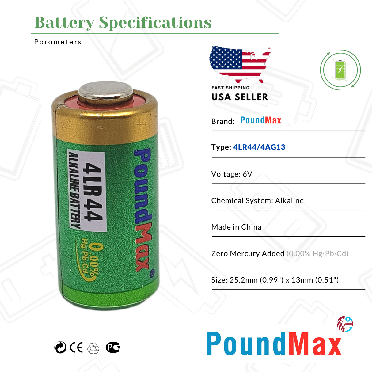 PoundMax 4LR44 / 4AG13 Batteries 6v Alkaline Battery Combo Pack