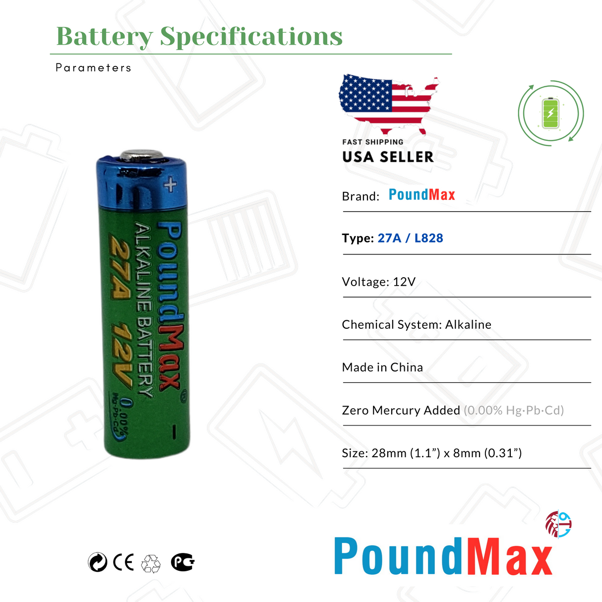 PoundMax 27A / L828 Batteries 12v Alkaline Battery Combo Pack