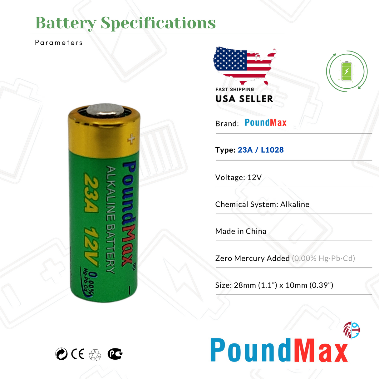 PoundMax 23A / L1028 Batteries 12v Alkaline Battery Combo Pack