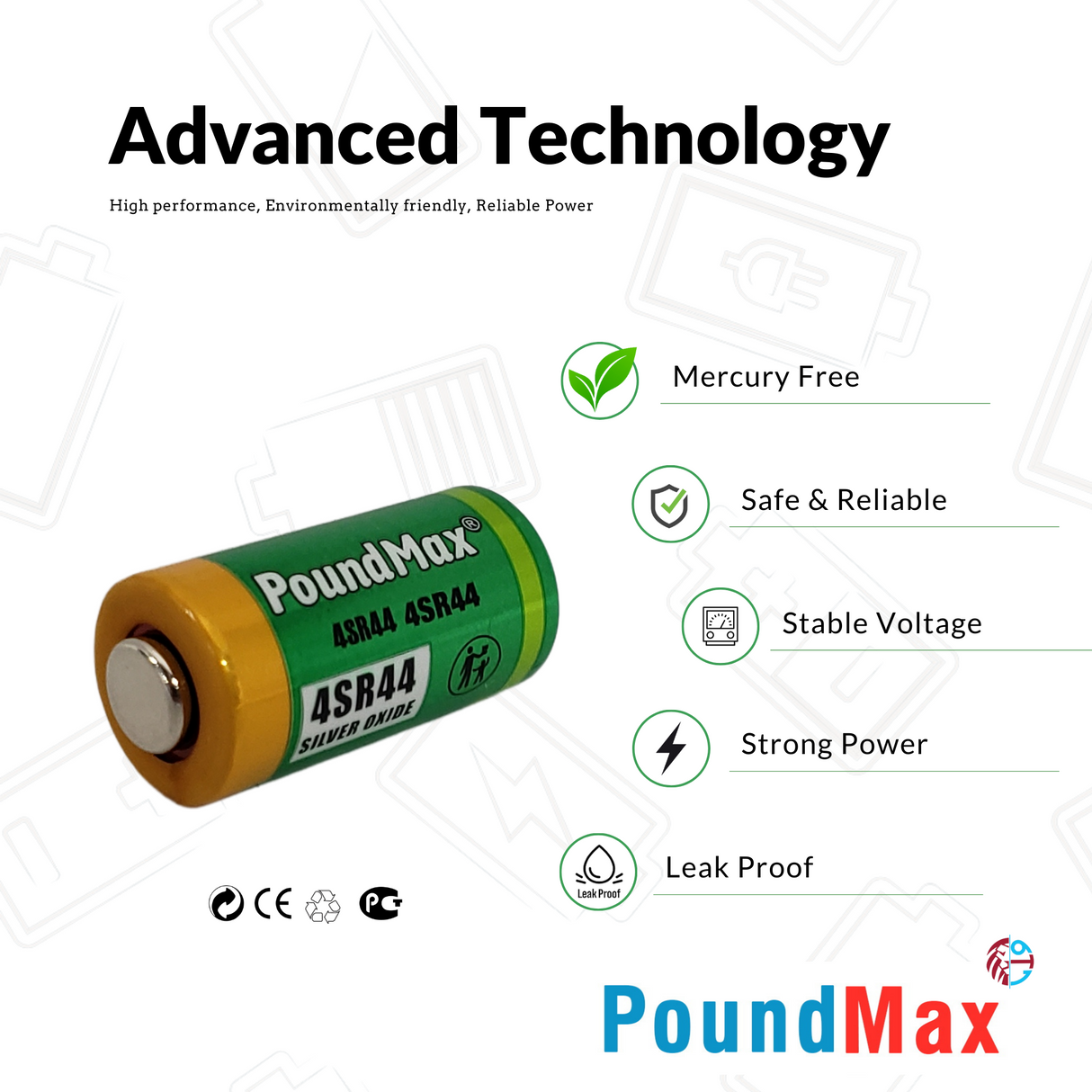 PoundMax 4SR44 Batteries 6.2v Silver Oxide Battery