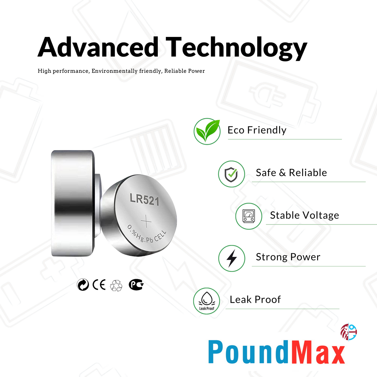 PoundMax AG0 LR521 Batteries 1.5v Alkaline Button Cell Battery