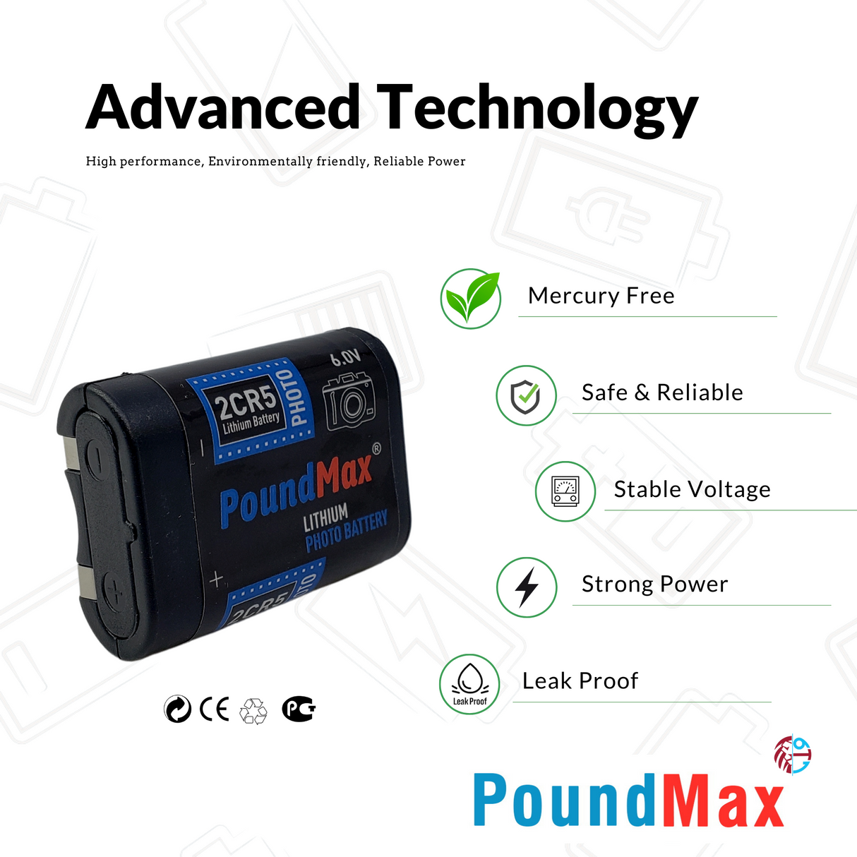 PoundMax 2CR5 / DL245 Batteries 6v Photo Lithium Battery