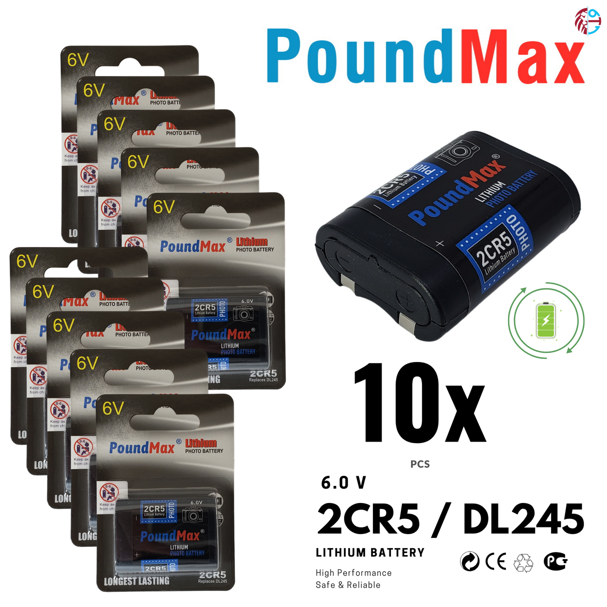 PoundMax 2CR5 / DL245 Batteries 6v Photo Lithium Battery
