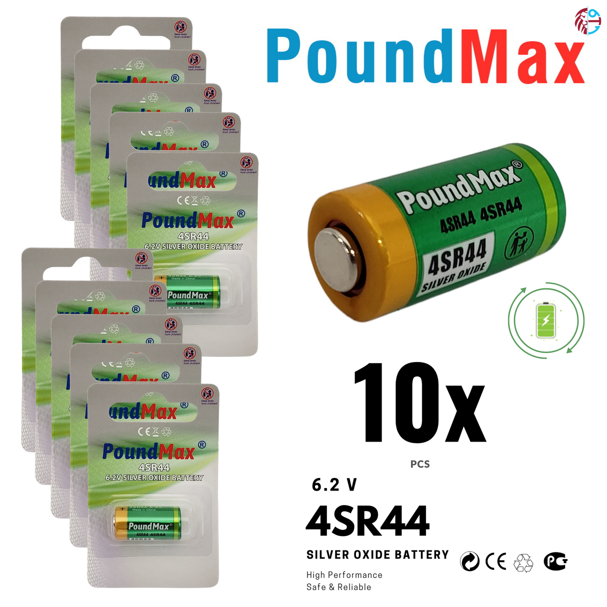 PoundMax 4SR44 Batteries 6.2v Silver Oxide Battery