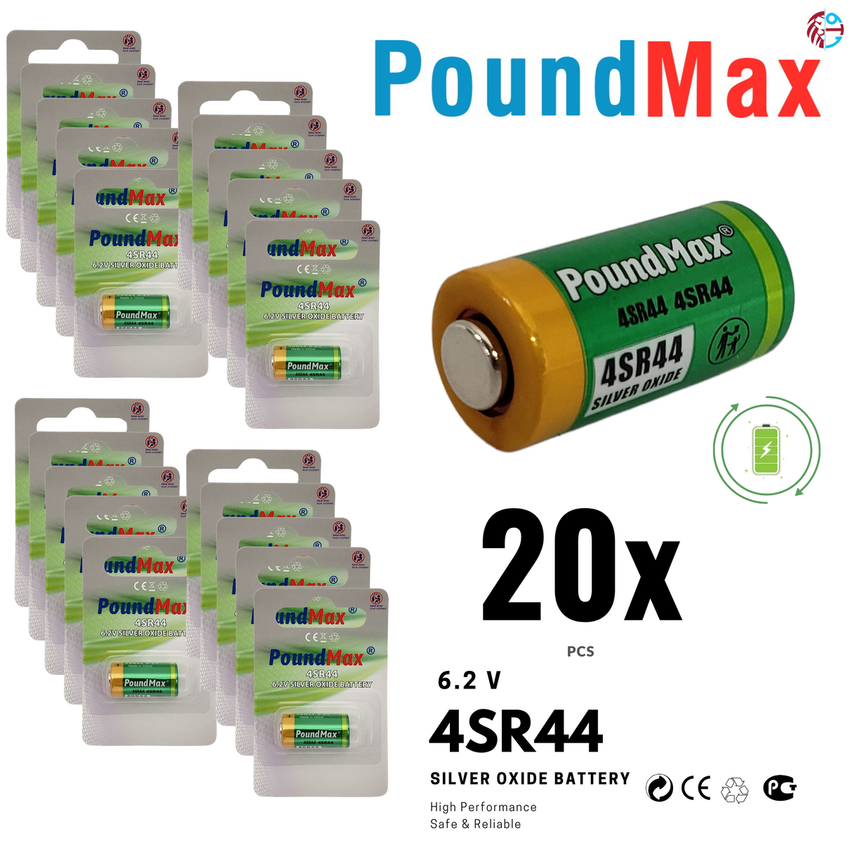 PoundMax 4SR44 Batteries 6.2v Silver Oxide Battery