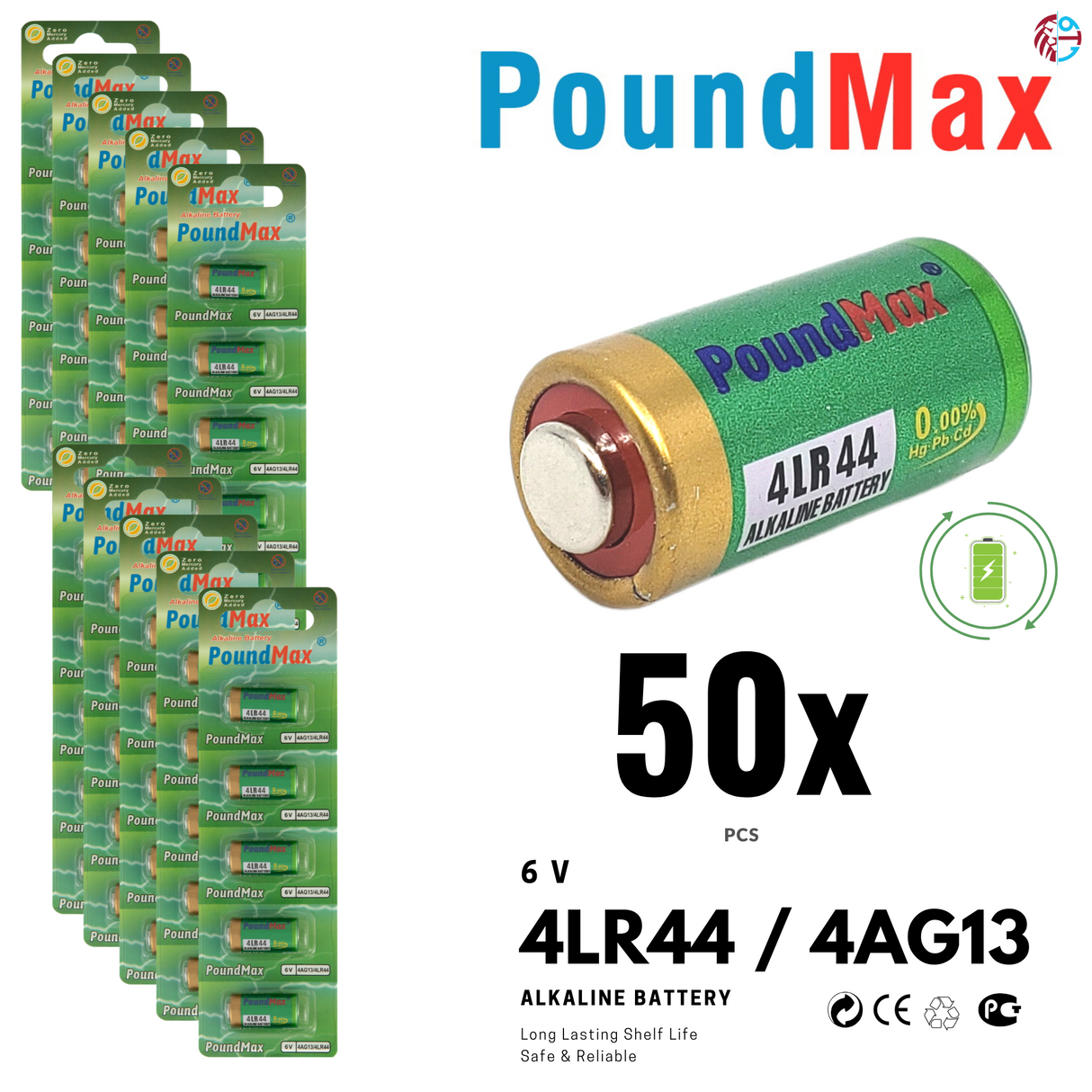 PoundMax 4LR44 / 4AG13 Batteries 6v Alkaline Battery Combo Pack