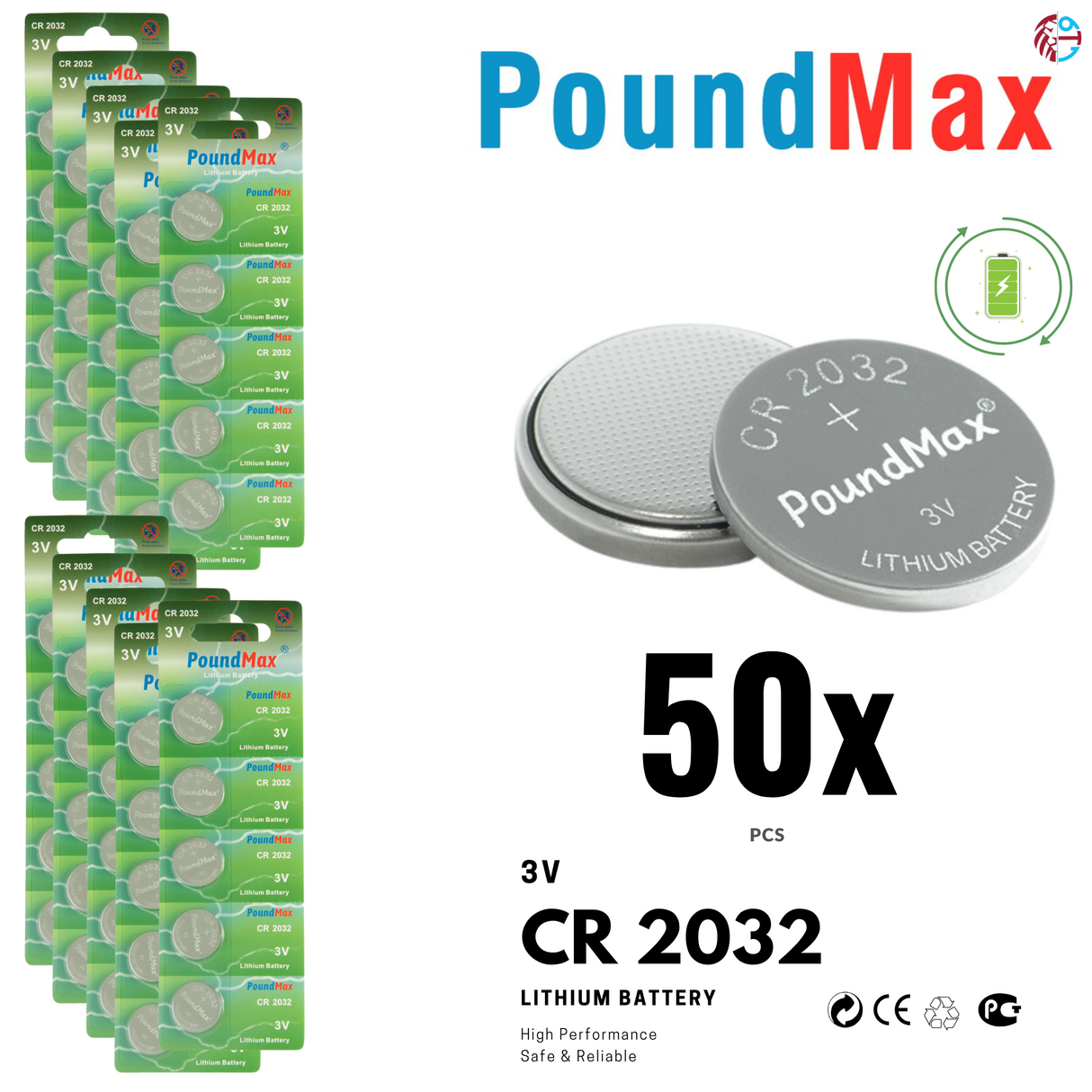 PoundMax CR2032 Batteries 3v Lithium Coin Cell Battery Combo Pack™
