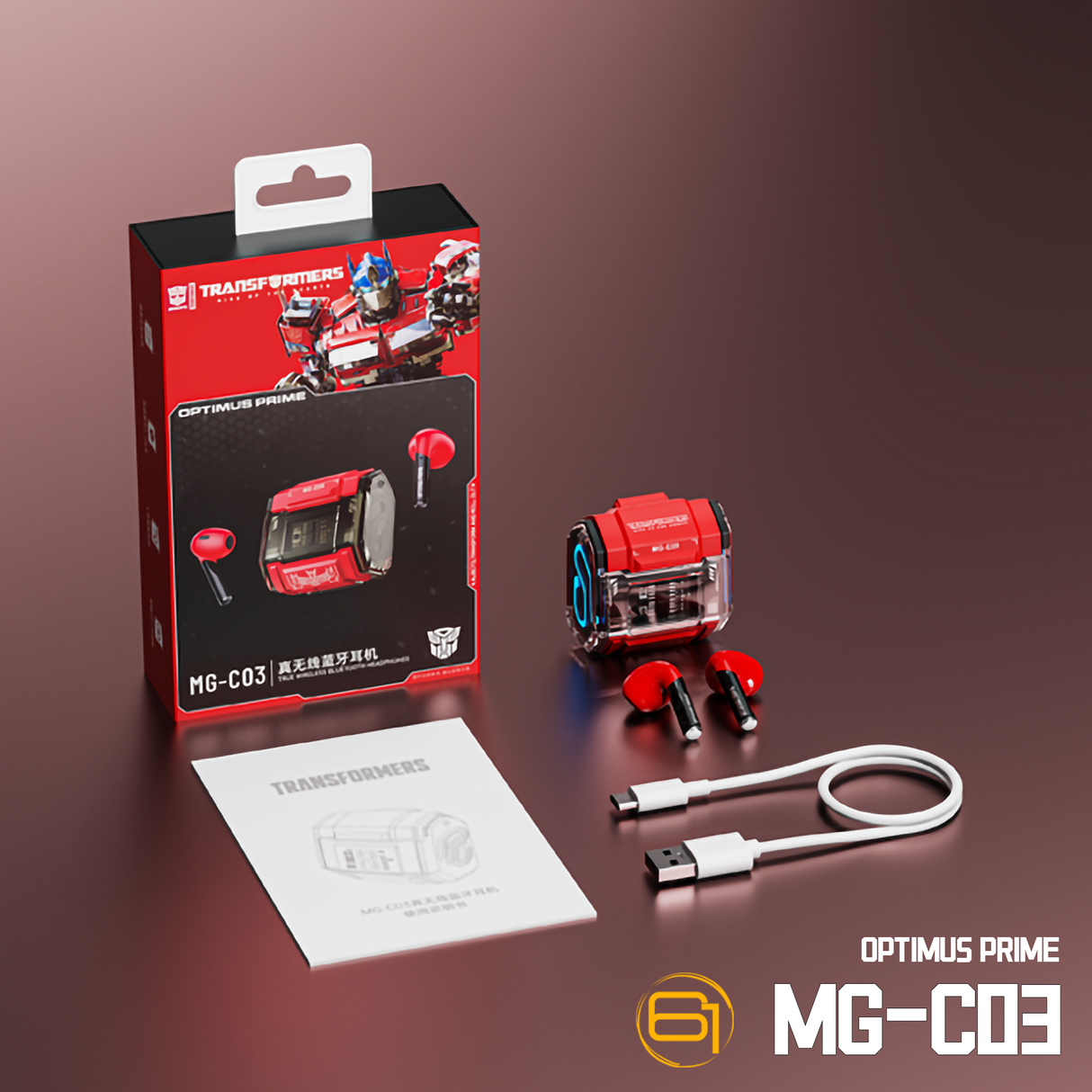 Transformers MG-C03 Bluetooth Wireless Earbuds – TWS, HiFi Sound, Low Latency Gaming & Music Dual Mode Headset, Noise Cancelling, Touch Control, Long Battery Life & Charging Case Red