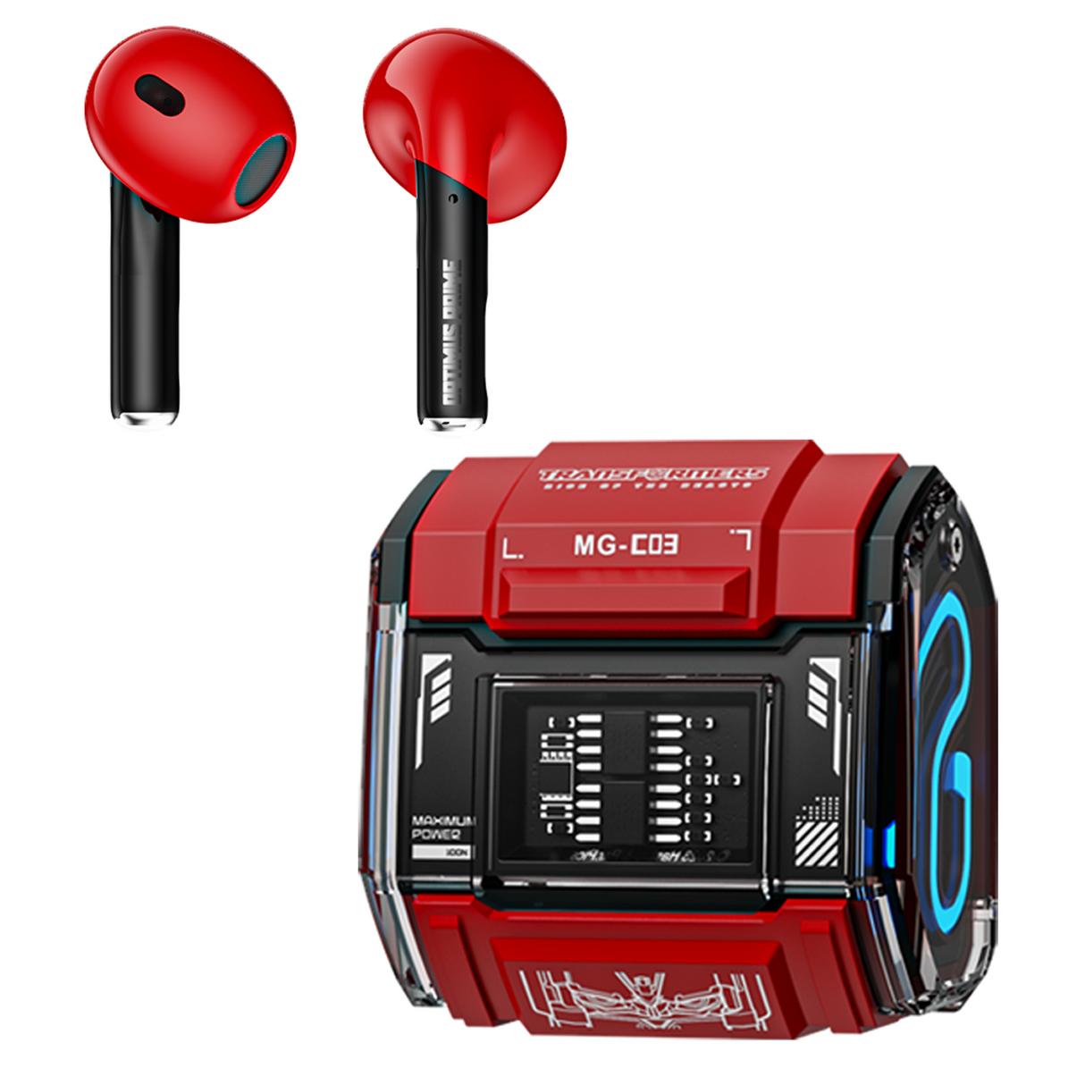 Transformers MG-C03 Bluetooth Wireless Earbuds – TWS, HiFi Sound, Low Latency Gaming & Music Dual Mode Headset, Noise Cancelling, Touch Control, Long Battery Life & Charging Case Red