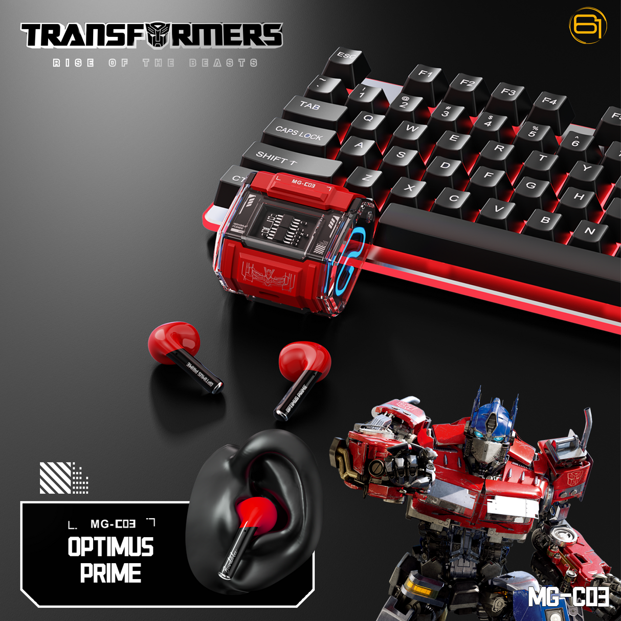 Transformers MG-C03 Bluetooth Wireless Earbuds – TWS, HiFi Sound, Low Latency Gaming & Music Dual Mode Headset, Noise Cancelling, Touch Control, Long Battery Life & Charging Case Red