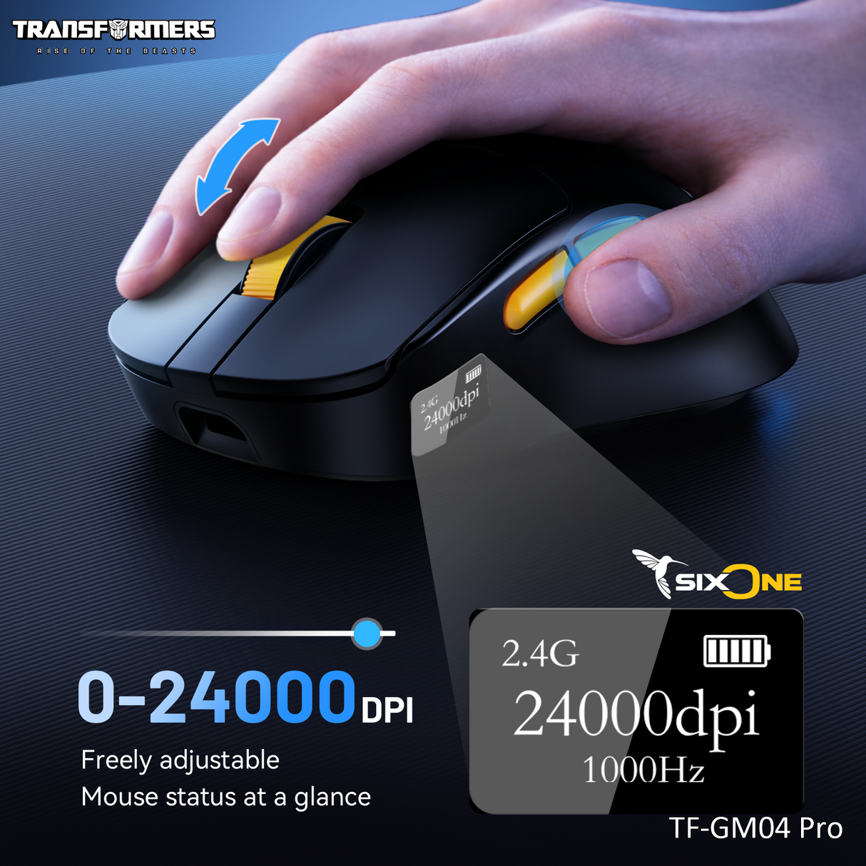 Transformers Autobots TF-GM04 Pro Wireless Esports Gaming Mouse, 53g Ultra-Light, Tri-Mode Bluetooth/2.4GHz/Wired - 24000 DPI RGB 6 Buttons